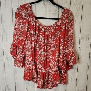 Democracy Red Floral Blouse